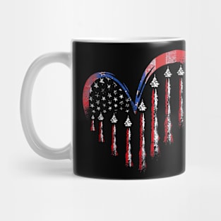 Fighter Jet Airplane American Flag Heart 4Th Of July Mug